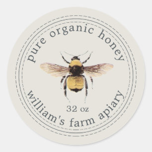 Adesivo Redondo Mel Jar Label Honeybee Cinza Apiary