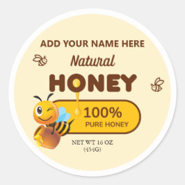Adesivo Redondo Mel Natural Bee Jar Apiary Business Labels