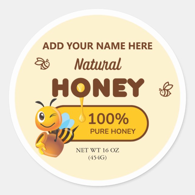 Adesivo Redondo Mel Natural Bee Jar Apiary Business Labels (Frente)