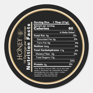 Adesivo Redondo Mel Preto e Dourado Mini Nutrição