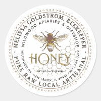 Mel Rótulo Abelha em Honeycomb Metálico Dourado