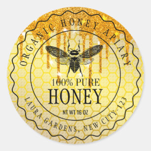 Adesivo Redondo Mel Traz Vintage Apiarista Dourado Vendedor de Abe