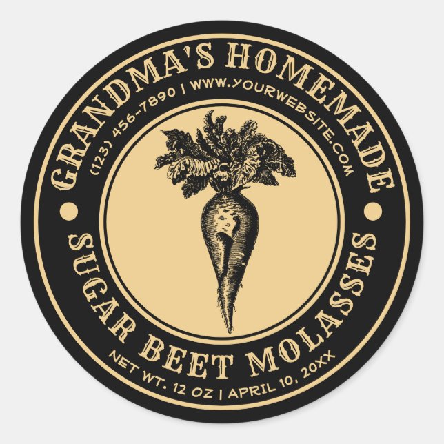Adesivo Redondo Melaço de Beterraba de Açúcar caseiro Modelo (Frente)