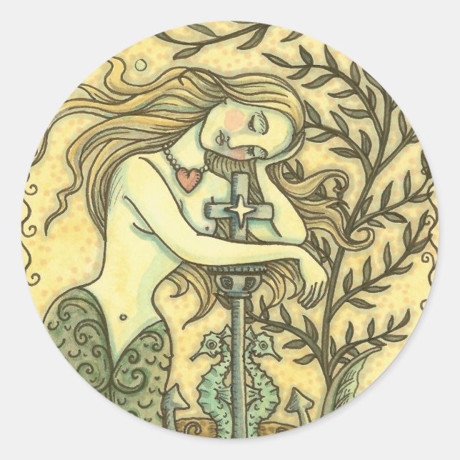 Adesivo Redondo MELANCHOLY MERMAID FANTASY STICKER FOLHA redonda (Frente)