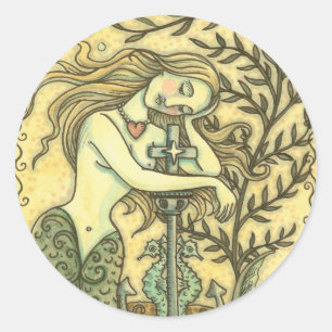 Adesivo Redondo MELANCHOLY MERMAID FANTASY STICKER FOLHA redonda