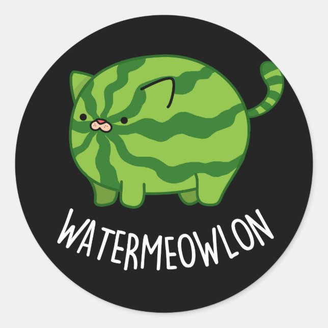 Adesivo Redondo Melancia Funny Watermelon Cat Pun Dark BG (Frente)