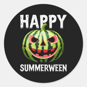 Adesivo Redondo Melancia Jackolanterna no Verão Halloween Sum Feli