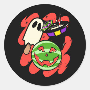 Adesivo Redondo Melancia Vintage Spooky Summerween - Spooky Summ