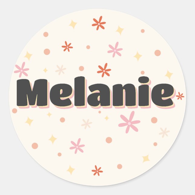 Adesivo Redondo Melanie name fofo design (Frente)