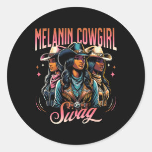 Adesivo Redondo Melanin Cowgirl Swag Estilo Ocidental História Neg