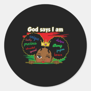 Adesivo Redondo Melanin Girl Toddler Diz Deus Que Eu Sou A Históri