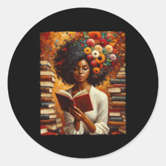 Adesivo Redondo Melanin Queen Afro Womendurecida Leitura Book Blac