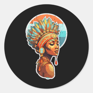 Adesivo Redondo Melanina Espiritual Orgulhosa Mulher Nativa Afro-A