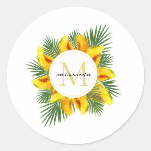 Adesivo Redondo Melão de Cores Aquáticas Folhas Tropicais Monogr
