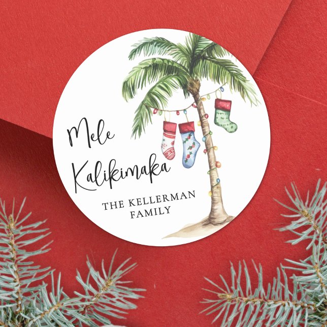 Adesivo Redondo Mele Kalikimaka Beach Christmas (Mele Kalikimaka Tropical Beach Christmas Classic Round Sticker)