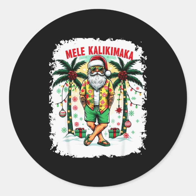 Adesivo Redondo Mele Kalikimaka Christmas In July Hawaiian Santa S (Frente)