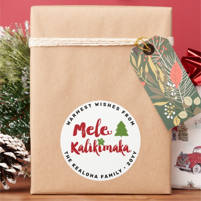 Adesivo Redondo Mele Kalikimaka Escova Árvore de Natal Moderna (Feriado)