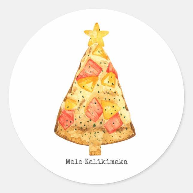 Adesivo Redondo Mele Kalikimaka Feliz Natal Pizza Havaiana (Frente)