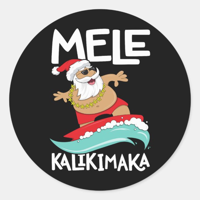 Adesivo Redondo Mele Kalikimaka Hawaii no Surfe (Frente)