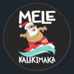 Adesivo Redondo Mele Kalikimaka Hawaii no Surfe<br><div class="desc">Mele Kalikimaka Havaiano Papais noeis de surfe no Havaí de curta manga negra</div>