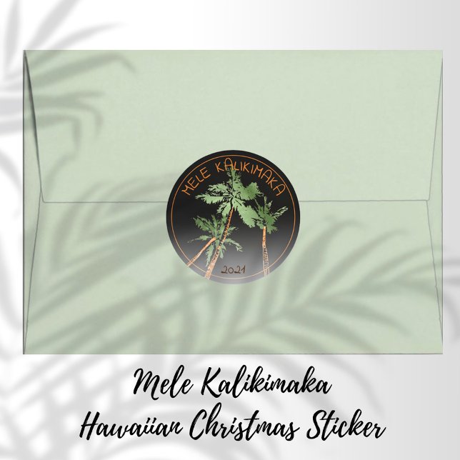 Adesivo Redondo Mele Kalikimaka Hawaii Palm Trees de Natal Preto (Criador carregado)