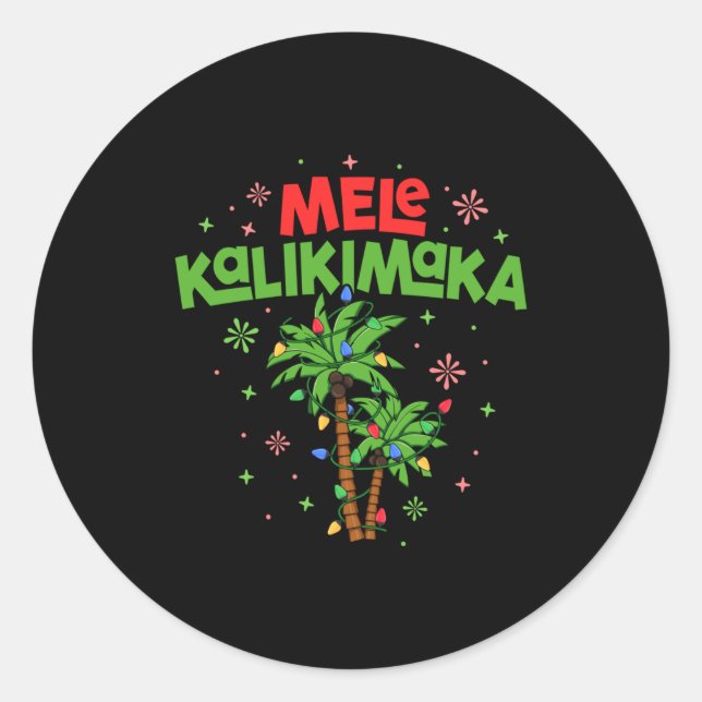 Adesivo Redondo Mele Kalikimaka Hawaiian Christmas Palm Tree Light (Frente)