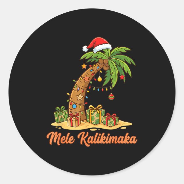 Adesivo Redondo Mele Kalikimaka Hawaiian Christmas Palm Trees  (Frente)