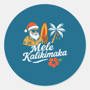 Adesivo Redondo Mele Kalikimaka Natal havaiano Chapéu de Papai Noe