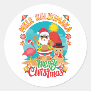 Adesivo Redondo Mele Kalikimaka para um Natal havaiano brilhante