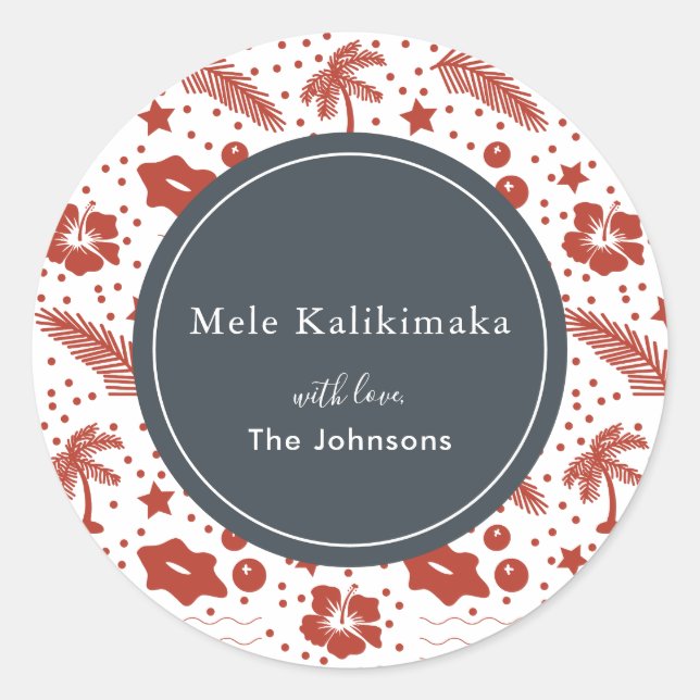 Adesivo Redondo Mele Kalikimaka Red Hawaiay Sticker (Frente)