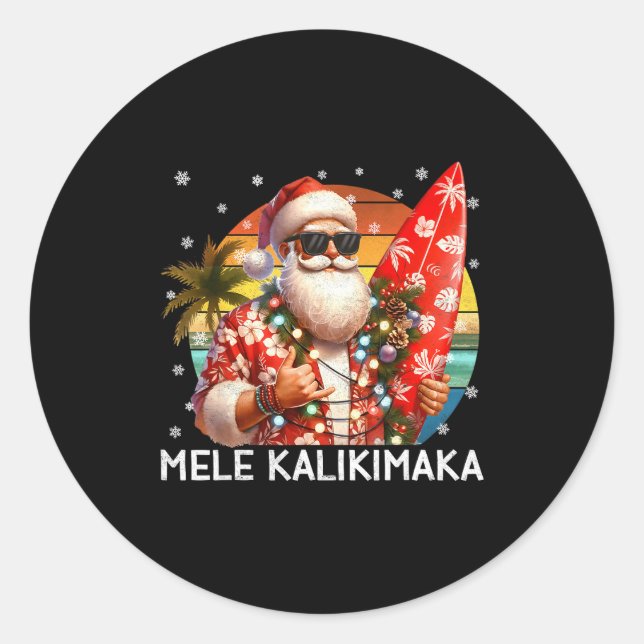 Adesivo Redondo Mele Kalikimaka Retro Santa Rock On Pjs Christmas  (Frente)