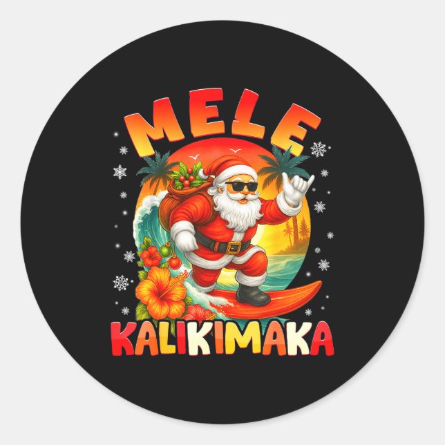 Adesivo Redondo Mele Kalikimaka Santa Rock On Hawaii Christmas Xma (Frente)