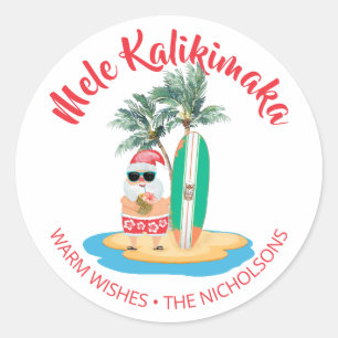 Adesivo Redondo Mele Kalikimaka Surfista Tropical de Natal Papai N