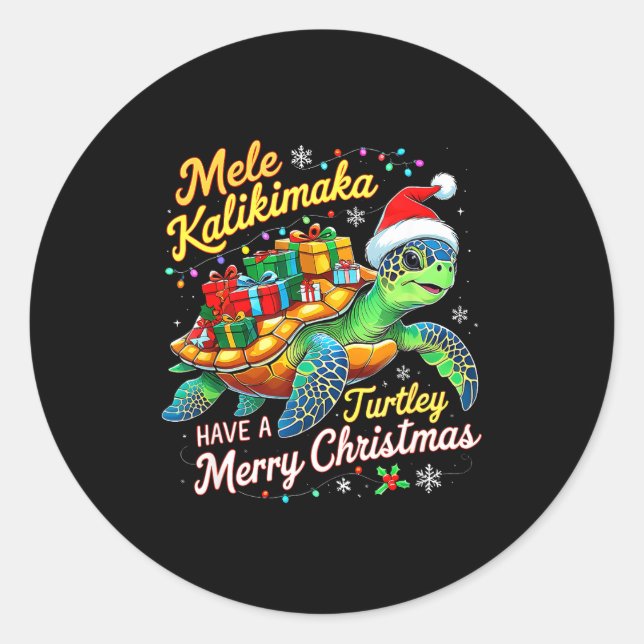 Adesivo Redondo Mele Kalikimaka Turtley Have A Merry Christmas  (Frente)