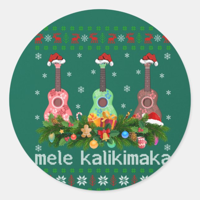 Adesivo Redondo Mele Kalikimaka Ukulele Guitar Gift Ugly Ukulele (Frente)