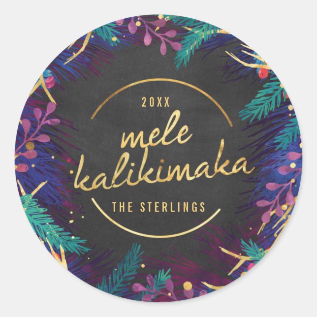 Adesivo Redondo Mele Kalikmaka Feliz Botanicals Holiday Clas (Frente)