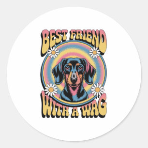 Adesivo Redondo Melhor Amigo Dachshund Com Um Balanço