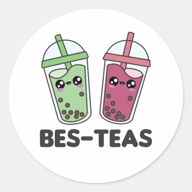 Adesivo Redondo Melhor Chás - Bolha Tea Kawaii Boba Tea Love (Frente)