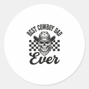 Adesivo Redondo Melhor Design de Camisa Western Crânio de Pai Cowb