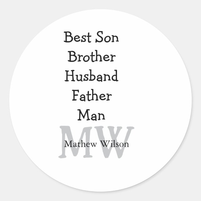 Adesivo Redondo Melhor homem filho marido pai aspas adiciona texto (Frente)