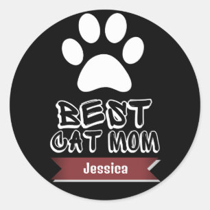 Adesivo Redondo melhor mãe de gato, mãe de mamãe personaliza o nom