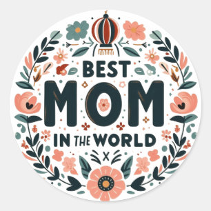 Adesivo Redondo Melhor Mãe do Mundo - Coroa Floral