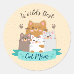 Adesivo Redondo Melhor Mãe Gato do Mundo - Gatinhos Fofos