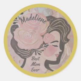 Adesivo Redondo Melhor Mãe Já Bonito Flores Douradas Nome Da Ronda