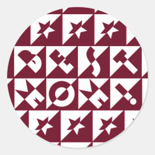 Adesivo Redondo Melhor Mãe, Padrão Vermelho e Branco com Estrelas