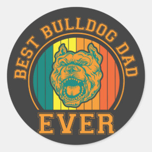 Adesivo Redondo Melhor Pai Bulldog de Todos os Tempos Retro Vintag