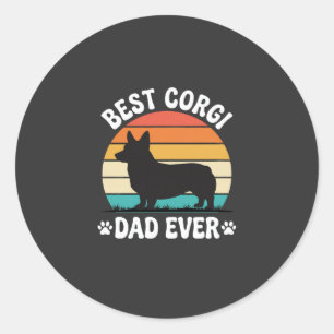 Adesivo Redondo Melhor Pai Corgi de Todos os Tempos Cachorro Retro