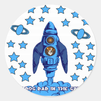 Adesivo Redondo Melhor Pai de Cachorro da Galáxia Foguete Espacial