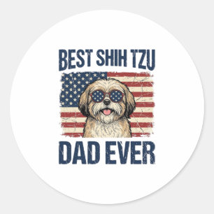 Adesivo Redondo Melhor Pai de Shih Tzu Patriótico de Todos os Temp