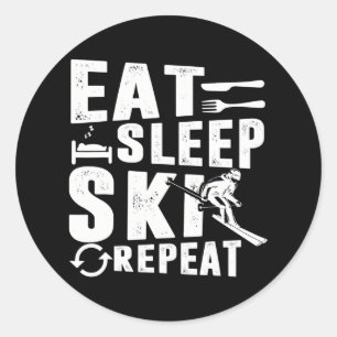 Adesivo Redondo Melhor roupa de esqui Comer Sleep Ski Repetir Engr